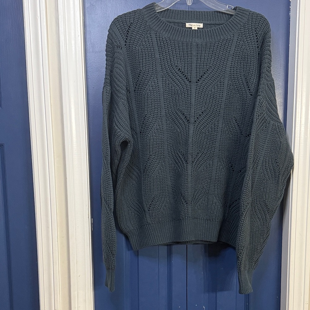 Tea n Rose Dusty Teal Cable Knit Sweater Size Medium